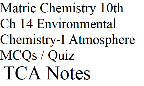 Matric Chemistry 10th Ch 14 Environmental Chemistry-I The Atmosphere MCQs / Quiz