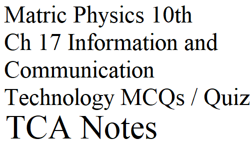 Matric Physics 10th Ch 17 Information and Communication Technology MCQs / Quiz