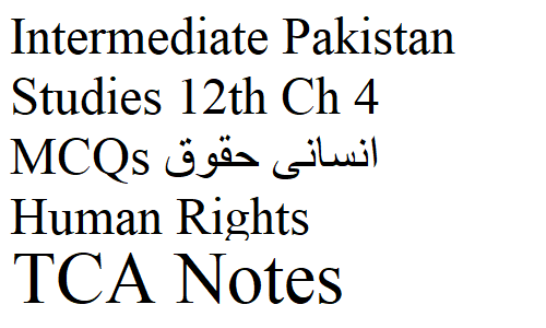 Intermediate Pakistan Studies 12th Ch 4 MCQs انسانی حقوق Human Rights