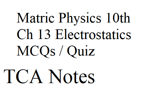 Matric Physics 10th Ch 13 Electrostatics MCQs / Quiz