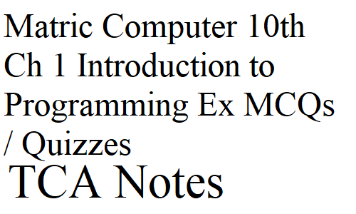 Matric Computer 10th Ch 1 Introduction to Programming Ex MCQs / Quizzes