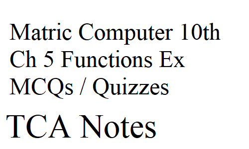 Matric Computer 10th Ch 5 Functions Ex MCQs / Quizzes