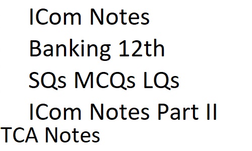 ICom Notes Banking 12th, 2nd year Banking Notes, Class 12th Short Questions, Multiple Choice Questions (MCQs), Long Questions, ICom Notes