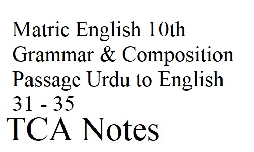 Matric English 10th Grammar & Composition Passage Urdu to English 31 - 35