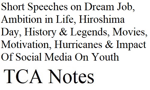 Short Speeches on Dream Job, Ambition in Life, Hiroshima Day, History And Legends, Movies, Motivation, Hurricanes & Impact Of Social Media On Youth